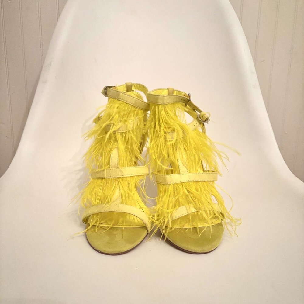 Suede electric yellow strappy feather heels - Cape Robbin - Sz 10 - Picture 5 of 9